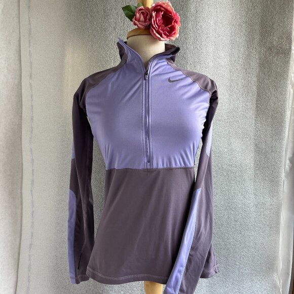 Women's Nike Pro Two Toned Purple Quarter Zip Long Sleeve Pullover Size M - Picture 1 of 10